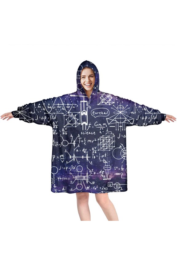 Math Equations Biology Molecules Green Pattern Wearable Oversized Blanket,Wearable Blanket Hoodie for Adults,Cozy Hooded Blankets with Super Pockets,Super Warm Fuzzy Pullover for Women & Men