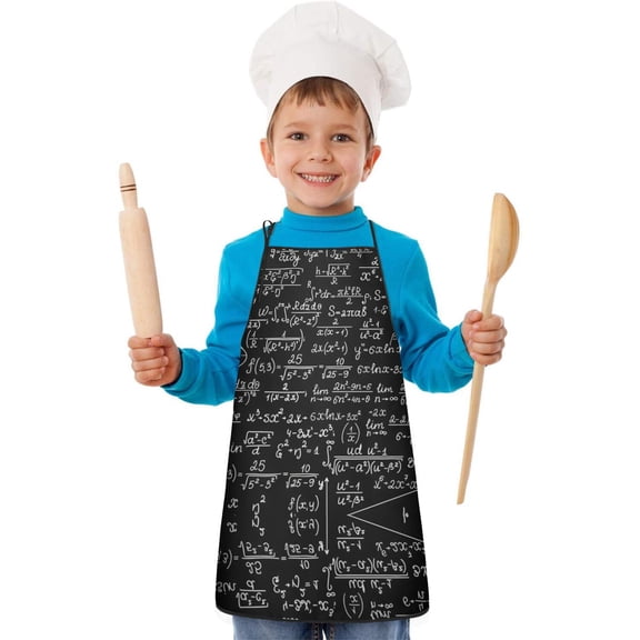Math Equations Calculus Black Pattern Kids Aprons for Girls and Boys,Adjustable Neck Strap Toddler Aprons for Kids Cooking Baking