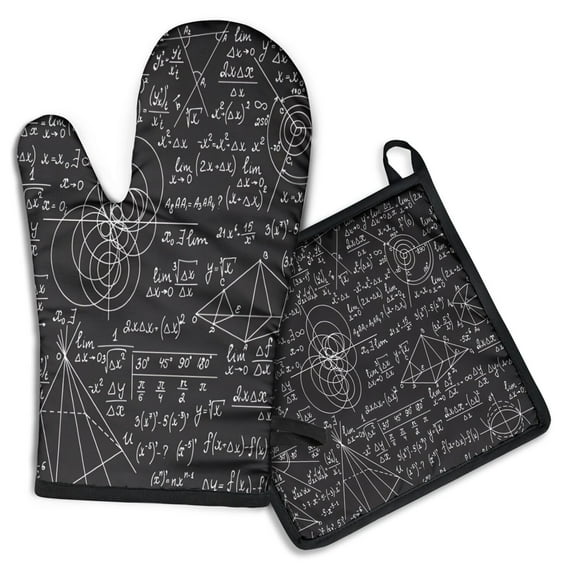 Math Equations Calculus Black Pattern Kitchen Oven Mitt and Pot Holder Sets 2 Pcs for Baking, Cooking and Grilling, Heat Resistant Up To 392 °F