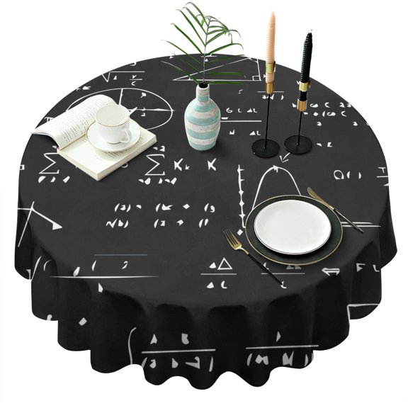 Math Equations Calculus Black Pattern Round Tablecloth 60"x60",Wrinkle Wipeable Table Cloth for Kitchen Dining Room Picnic Patio Party