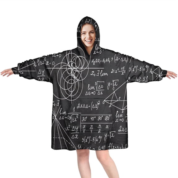 Math Equations Calculus Black Pattern Wearable Oversized Blanket,Wearable Blanket Hoodie for Adults,Cozy Hooded Blankets with Super Pockets,Super Warm Fuzzy Pullover for Women & Men
