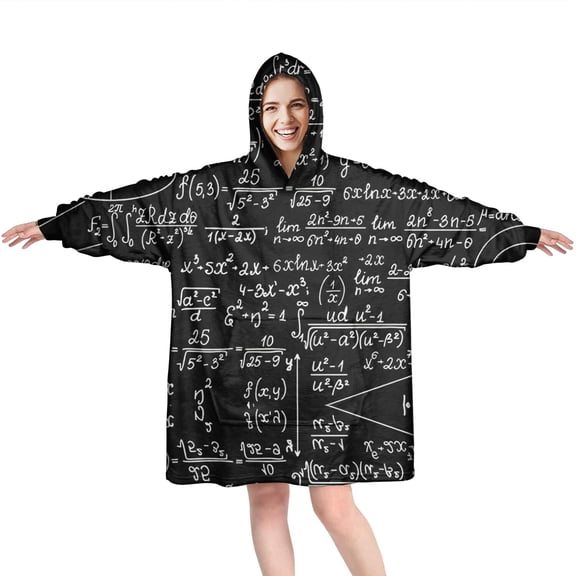 Math Equations Calculus Black Pattern Wearable Oversized Blanket,Wearable Blanket Hoodie for Adults,Cozy Hooded Blankets with Super Pockets,Super Warm Fuzzy Pullover for Women & Men
