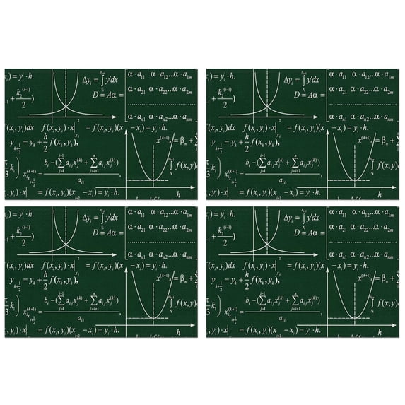 Math Equations Calculus Formulas Green Pattern Summer Placemats Table Placemats Set Of 4-Linen Kitchen Washable Placemats Table Mats 11.8"x17.7" Non-Slip Heat Resistant