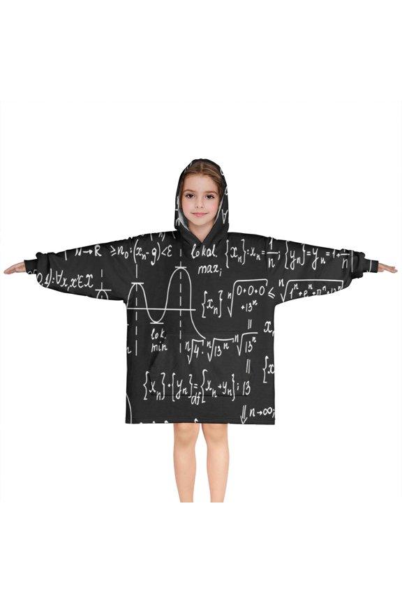 Math Equations Calculus Symbols Black Pattern Blanket Hoodies for Kids 6-13YR Oversize Wearable Blanket Hoodies for Boys Girls Teens