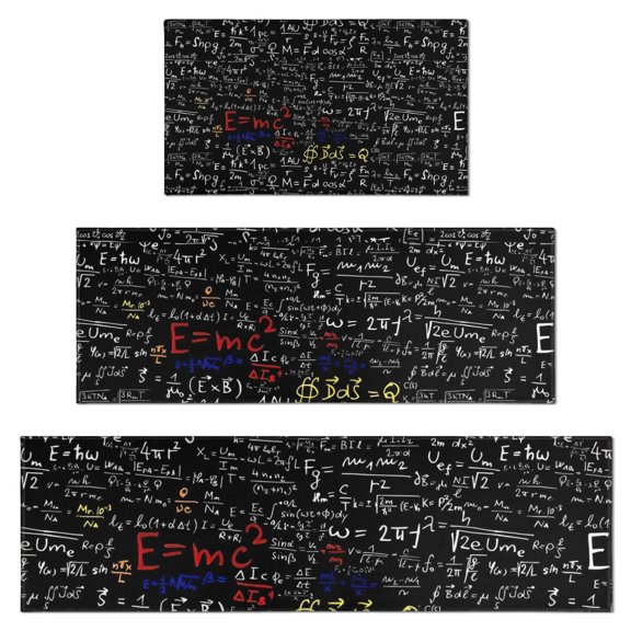 Math Equations Calculus Symbols Black Pattern Kitchen Rugs Sets Of 3,Kitchen Runner Rugs Non Skid Washable,Decorative Kitchen Floor Mats for Kitchen,Sink,Laundry,17"x30"+ 17"x47" + 17"x59"