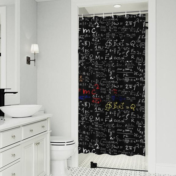 Math Equations Calculus Symbols Black Pattern Shower Curtain 36"x72" ,Bathroom Decorative Shower Curtains Set with 12 Hooks,Modern Waterproof Washable Shower Curtain