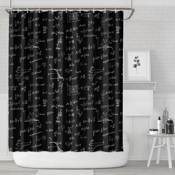 Math Equations Calculus Symbols Black Pattern Shower Curtain 72"x84" ,Bathroom Decorative Shower Curtains Set with 12 Hooks,Modern Waterproof Washable Shower Curtain