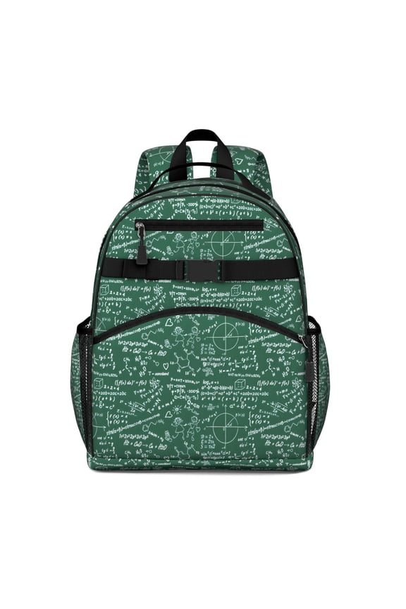 Math Equations Chalkboard Formulas Green Pattern Backpack for School,Cute School Bag,Schoolbag with Adjustable Shoulder Straps & Padded Back,15.25"x11.5"x5.25"