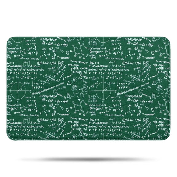 Math Equations Chalkboard Formulas Green Pattern Bathroom Rugs Mat,Non Slip Microfiber Bathroom Rug,Rubber Backing,Soft Bathroom Mats for Bathroom Floor,Tub and Shower,17x27in(43x68cm)