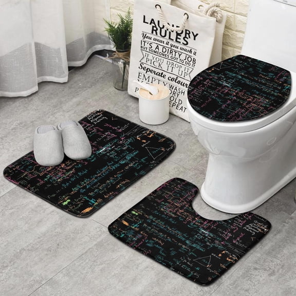 Math Equations Chemical Structures Black Pattern Bathroom Rugs Sets 3 Piece,Toilet Cover Set,Absorbent Non Slip Bathroom Mats Sets with U-Shaped Contour Rug Toilet Rug Set