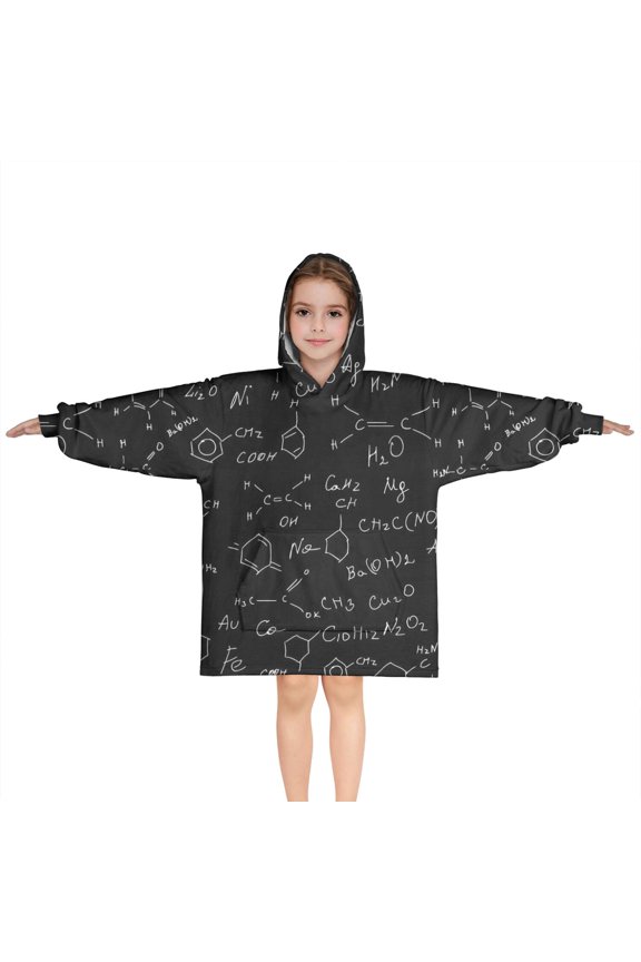 Math Equations Chemical Structures Black Pattern Blanket Hoodies for Kids 6-13YR Oversize Wearable Blanket Hoodies for Boys Girls Teens