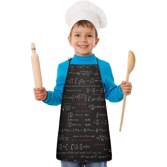 Math Equations Chemical Structures Black Pattern Kids Aprons for Girls and Boys,Adjustable Neck Strap Toddler Aprons for Kids Cooking Baking