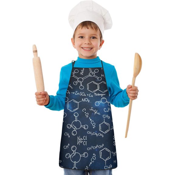 Math Equations Chemical Structures Blue Pattern Kids Aprons for Girls and Boys,Adjustable Neck Strap Toddler Aprons for Kids Cooking Baking