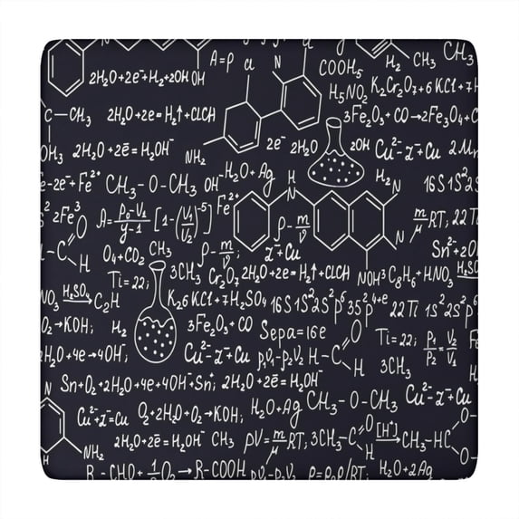 Math Equations Chemistry Black Pattern Square Fitted Tablecloth with Elastic Edge,Square Table Cover,Washable Elastic Table Cover for Home Kitchen Party Decor 34"x34"