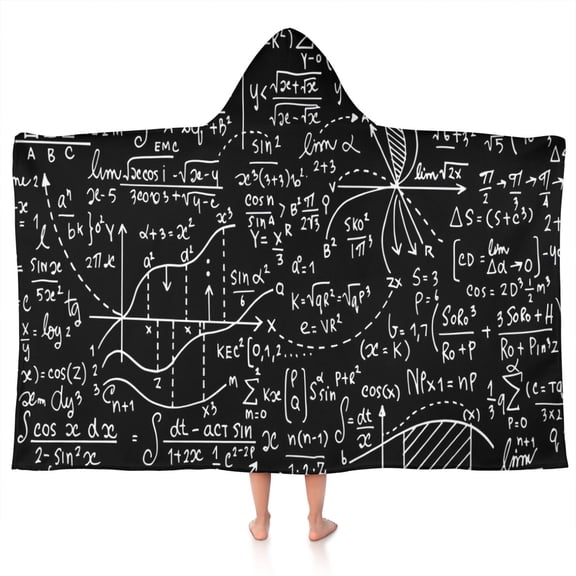 Math Equations Chemistry Lab Black Pattern Hooded Bath Towel，50"x30" for Ages 3 To 12 Kids, Quick Dry Lightweight Soft Microfiber Hood Beach Towel Cover Up for Kids