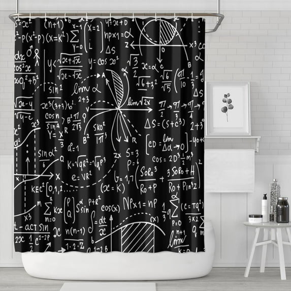 Math Equations Chemistry Lab Black Pattern Shower Curtain 84"x72" ,Bathroom Decorative Shower Curtains Set with 12 Hooks,Modern Waterproof Washable Shower Curtain