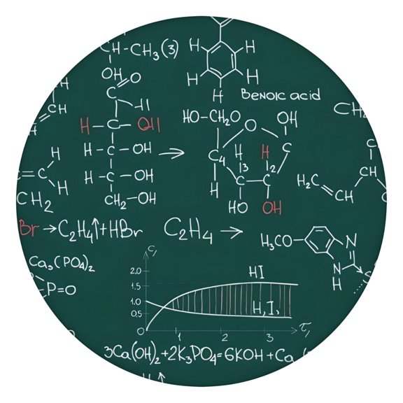 Math Equations Chemistry Reactions Green Pattern Round Fitted Tablecloth with Elastic Edge,Dining Table Cover Waterproof,Outdoor Round Tablecloth for Camping,Dining,Indoor and Outdoor