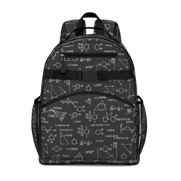 Math Equations Chemistry Symbols Black Pattern Backpack for School,Cute School Bag,Schoolbag with Adjustable Shoulder Straps & Padded Back,15.25"x11.5"x5.25"