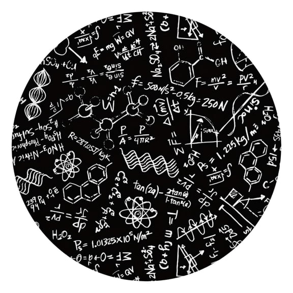 Math Equations Chemistry Symbols Black Pattern Round Fitted Tablecloth with Elastic Edge,Dining Table Cover Waterproof,Outdoor Round Tablecloth for Camping,Dining,Indoor and Outdoor