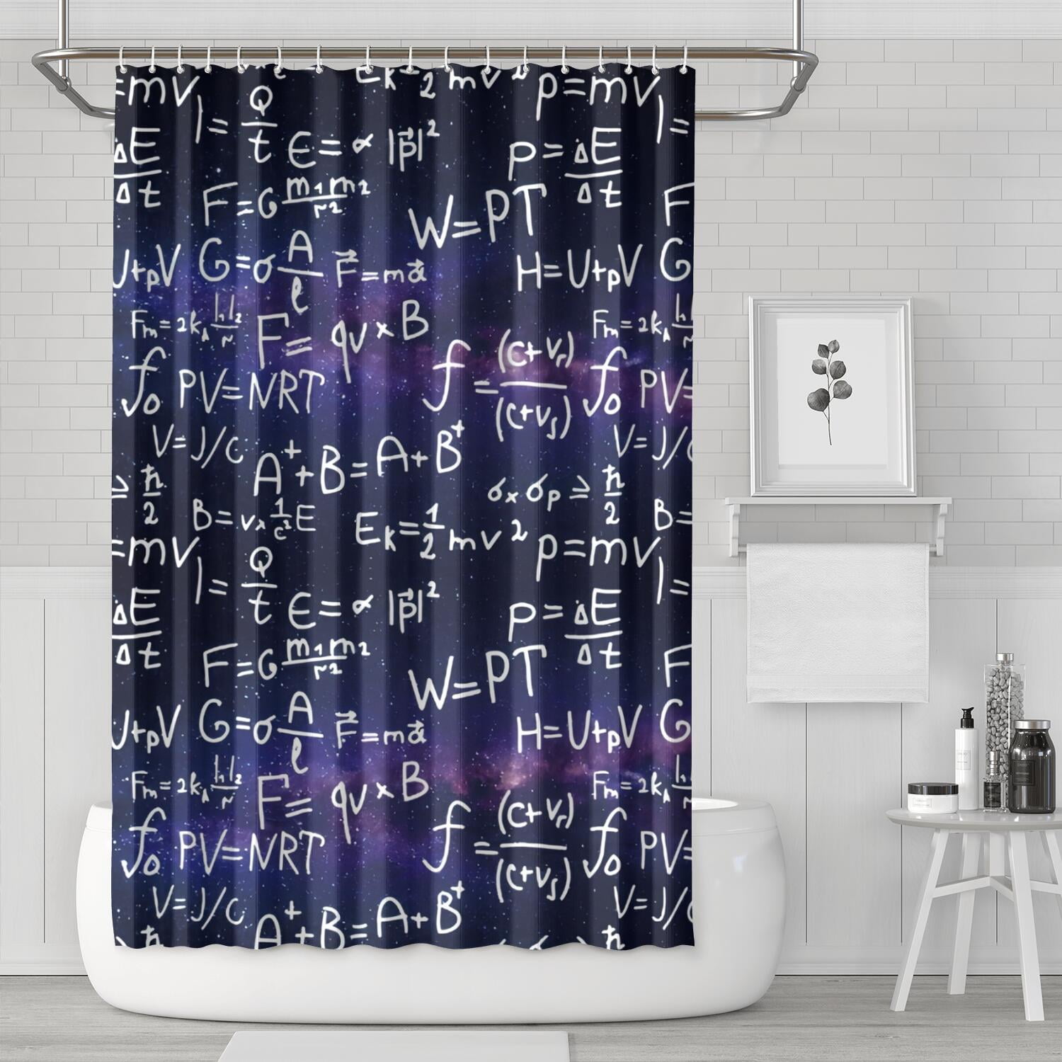 Math Equations Chemistry Symbols Black Pattern Shower Curtain 72