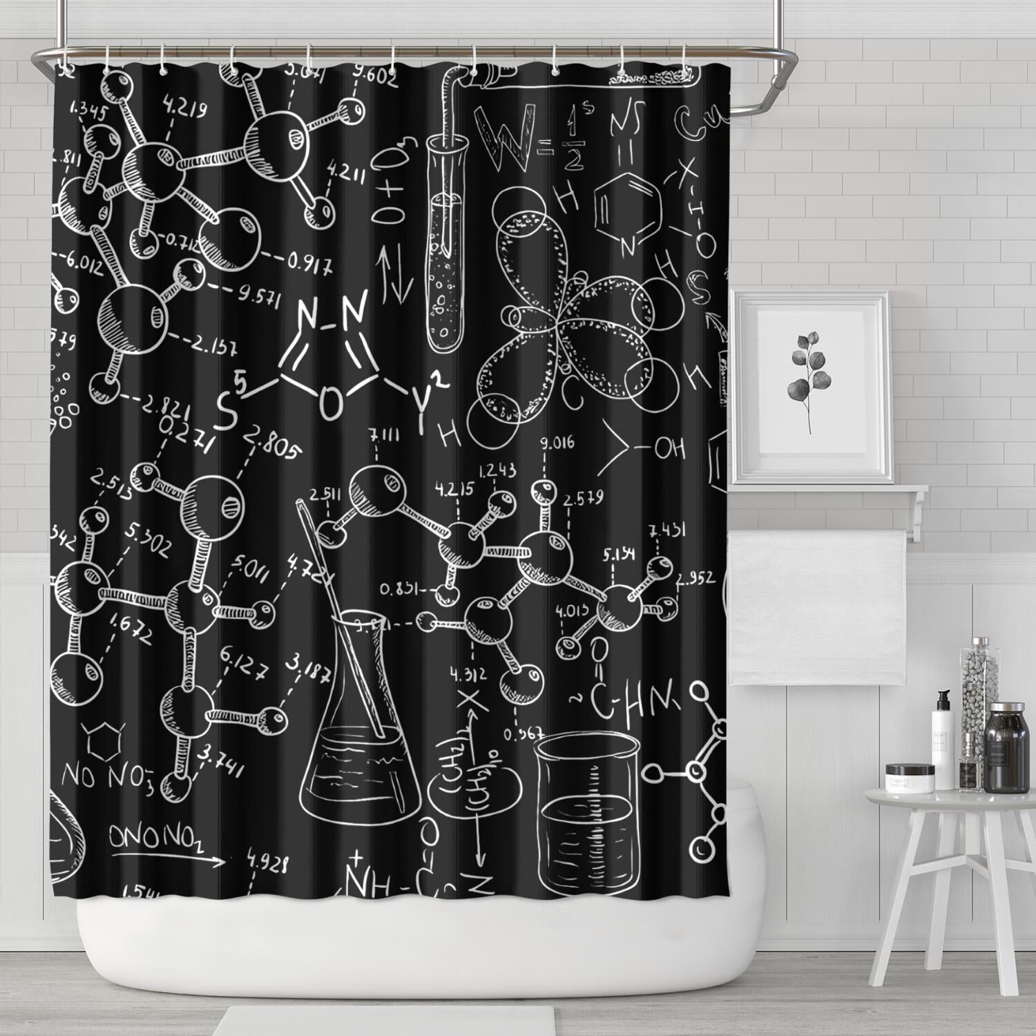 Math Equations Chemistry Symbols Black Pattern Shower Curtain 72