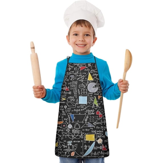 Math Equations Colorful Doodles Black Pattern Kids Aprons for Girls and Boys,Adjustable Neck Strap Toddler Aprons for Kids Cooking Baking