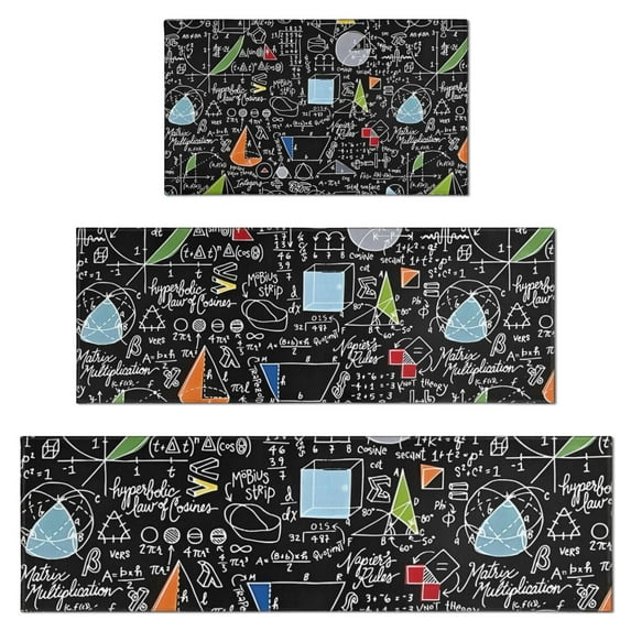 Math Equations Colorful Doodles Black Pattern Kitchen Rugs Sets Of 3,Kitchen Runner Rugs Non Skid Washable,Decorative Kitchen Floor Mats for Kitchen,Sink,Laundry,17"x30"+ 17"x47" + 17"x59"
