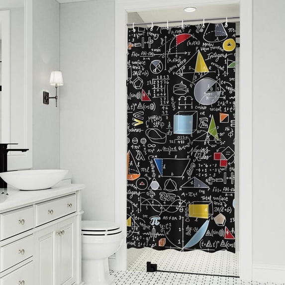 Math Equations Colorful Doodles Black Pattern Shower Curtain 36"x72" ,Bathroom Decorative Shower Curtains Set with 12 Hooks,Modern Waterproof Washable Shower Curtain