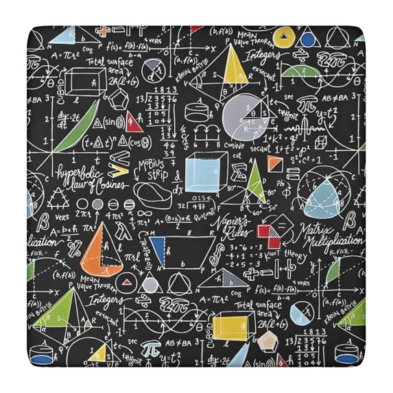 Math Equations Colorful Doodles Black Pattern Square Fitted Tablecloth with Elastic Edge,Square Table Cover,Washable Elastic Table Cover for Home Kitchen Party Decor 36"x36"