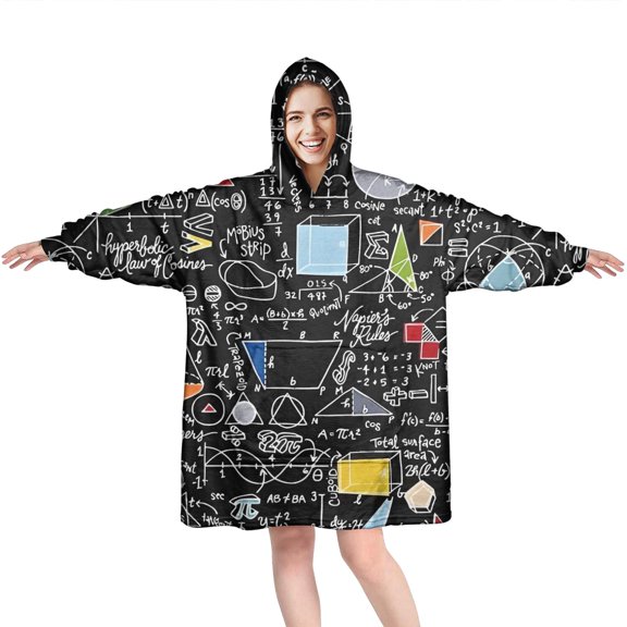 Math Equations Colorful Doodles Black Pattern Wearable Oversized Blanket,Wearable Blanket Hoodie for Adults,Cozy Hooded Blankets with Super Pockets,Super Warm Fuzzy Pullover for Women & Men