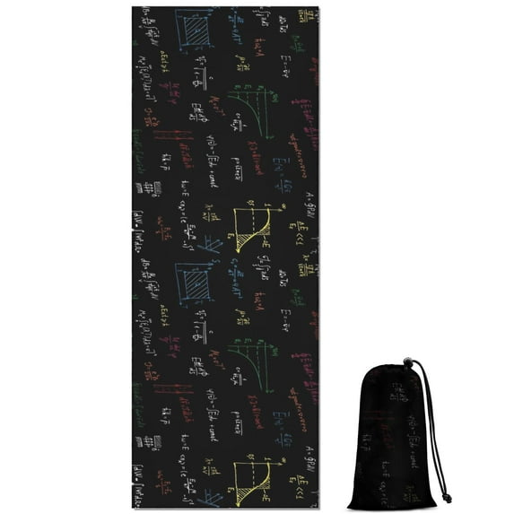 Math Equations Colorful Formulas Black Pattern Hot Yoga Mat Towel Non Slip for Hot Yoga - Quick-Drying Yoga Mat Cover with 4 Corner Pockets with Travel Bag - Hot Yoga Towel Non Slip 70"x26"