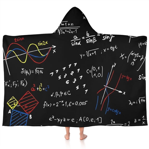 Math Equations Colorful Graphs Black Pattern Hooded Bath Towel,60"x35" for Ages 3 To 12 Kids, Quick Dry Lightweight Soft Microfiber Hood Beach Towel Cover Up for Kids