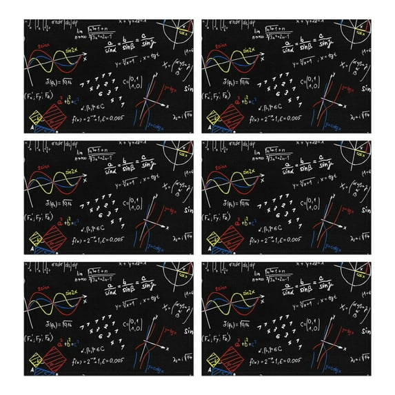 Math Equations Colorful Graphs Black Pattern Summer Placemats Table Placemats Set Of 6-Linen Kitchen Washable Placemats Table Mats 11.8"x17.7" Non-Slip Heat Resistant
