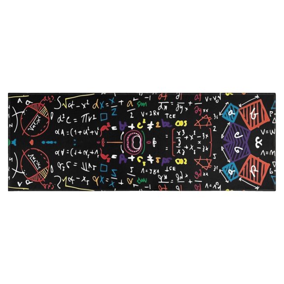 Math Equations Colorful Math Symbols Black Pattern Kitchen Rug Mat,Kitchen Runner Rugs Non Skid Washable,Decorative Kitchen Floor Mats for Kitchen,Sink,Laundry,17"X47"