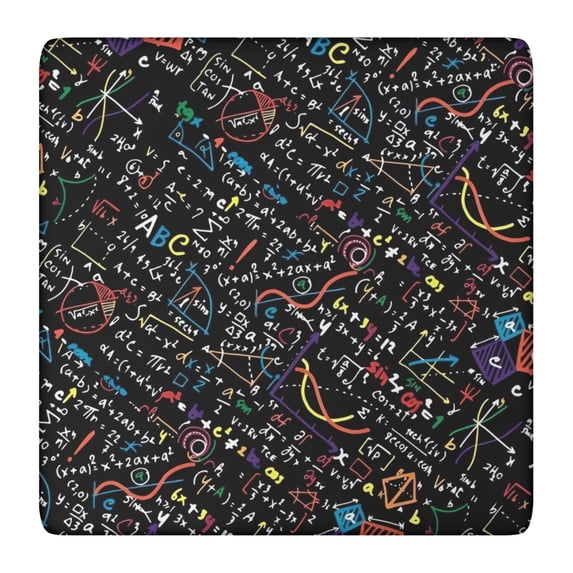 Math Equations Colorful Math Symbols Black Pattern Square Fitted Tablecloth with Elastic Edge,Square Table Cover,Washable Elastic Table Cover for Home Kitchen Party Decor 36"x36"