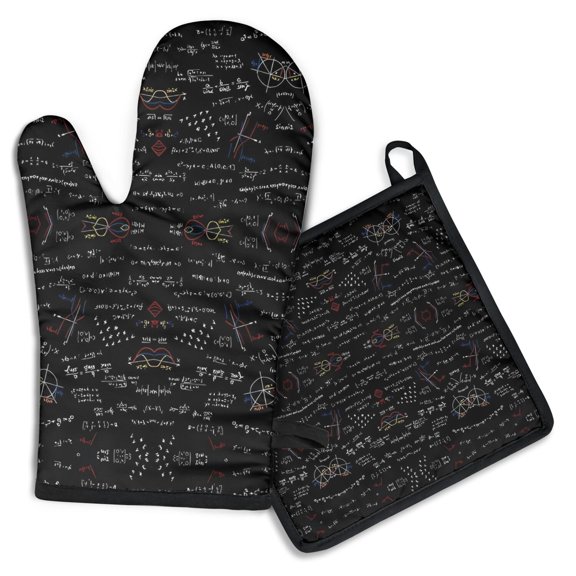 Math Equations Colorful Numbers Black Pattern Kitchen Oven Mitt and Pot Holder Sets 2 Pcs for Baking, Cooking and Grilling, Heat Resistant Up To 392 °F
