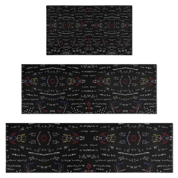 Math Equations Colorful Numbers Black Pattern Kitchen Rugs Sets Of 3,Kitchen Runner Rugs Non Skid Washable,Decorative Kitchen Floor Mats for Kitchen,Sink,Laundry,17"x30"+ 17"x47" + 17"x59"