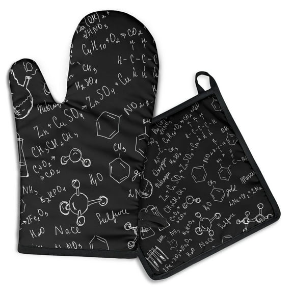 Math Equations Colorful Science Black Pattern Kitchen Oven Mitt and Pot Holder Sets 2 Pcs for Baking, Cooking and Grilling, Heat Resistant Up To 392 °F