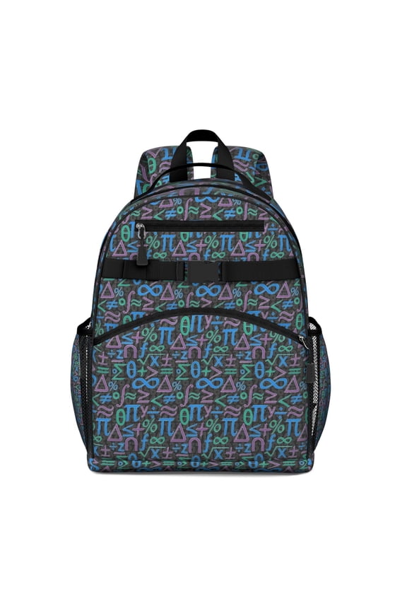Math Equations Colorful Symbols Pattern Backpack for School,Cute School Bag,Schoolbag with Adjustable Shoulder Straps & Padded Back,15.25"x11.5"x5.25"