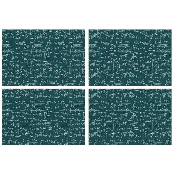 Math Equations Dark Green Formula Pattern Summer Placemats Table Placemats Set Of 4-Linen Kitchen Washable Placemats Table Mats 11.8"x17.7" Non-Slip Heat Resistant