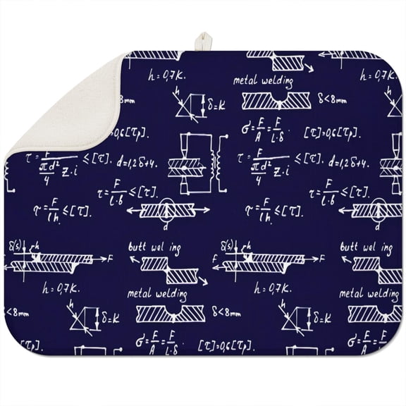 Math Equations Engineering Diagrams Navy Pattern Dish Drying Mat for Kitchen 1 Pack, Ultra Absorbent Microfiber Dishes Drainer Mats,18"x24"