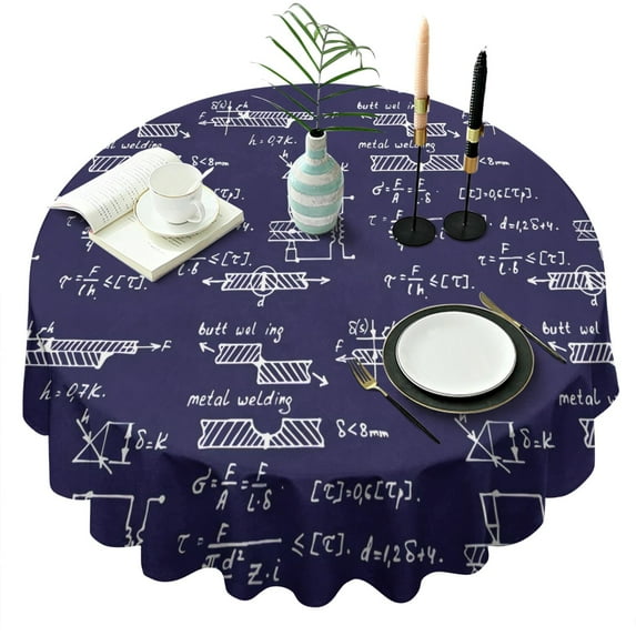 Math Equations Engineering Diagrams Navy Pattern Round Tablecloth 60"x60",Wrinkle Wipeable Table Cloth for Kitchen Dining Room Picnic Patio Party