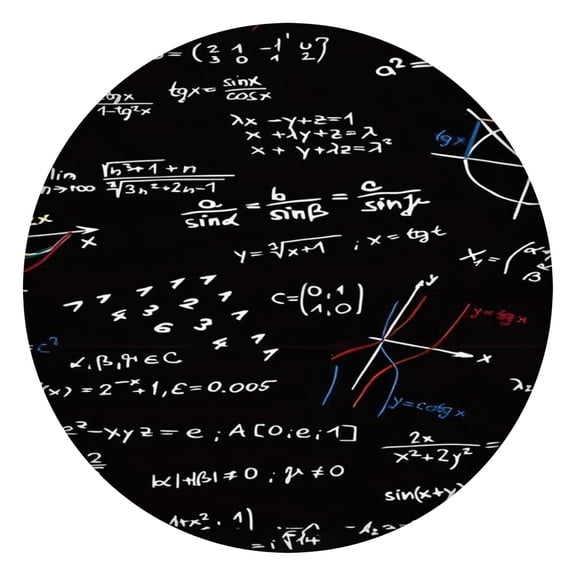 Math Equations Geometric Shapes Black Pattern Round Fitted Tablecloth with Elastic Edge,Dining Table Cover Waterproof,Outdoor Round Tablecloth for Camping,Dining,Indoor and Outdoor
