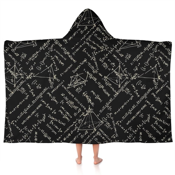 Math Equations Geometry Black Pattern Hooded Bath Towel，50"x30" for Ages 3 To 12 Kids, Quick Dry Lightweight Soft Microfiber Hood Beach Towel Cover Up for Kids