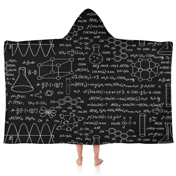 Math Equations Geometry Black Pattern Hooded Bath Towel,50"x30" for Ages 3 To 12 Kids, Quick Dry Lightweight Soft Microfiber Hood Beach Towel Cover Up for Kids