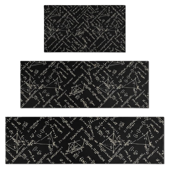 Math Equations Geometry Black Pattern Kitchen Rugs Sets Of 3,Kitchen Runner Rugs Non Skid Washable,Decorative Kitchen Floor Mats for Kitchen,Sink,Laundry,17"x30"+ 17"x47" + 17"x59"