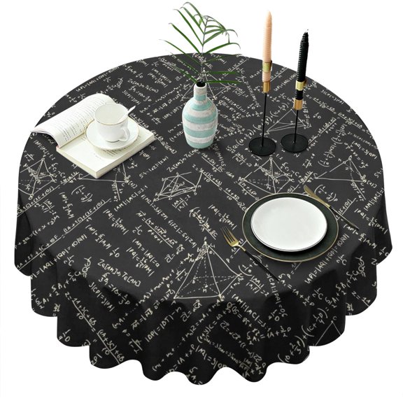 Math Equations Geometry Black Pattern Round Tablecloth 60"x60",Wrinkle Wipeable Table Cloth for Kitchen Dining Room Picnic Patio Party