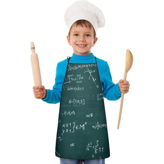 Math Equations Geometry Green Pattern Kids Aprons for Girls and Boys,Adjustable Neck Strap Toddler Aprons for Kids Cooking Baking