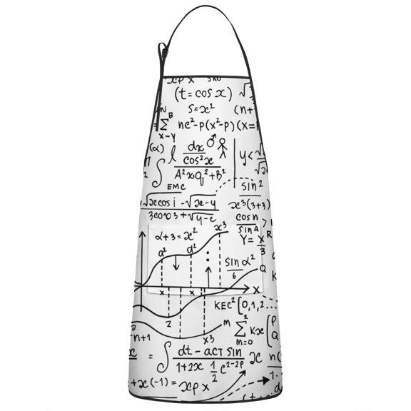 Math Equations Geometry Icons White Pattern Apron-Garden Aprons for Women with Pockets-Cotton Linen Waterproof Kitchen Cooking Gardening Aprons Adjustable for Kitchen,Cooking,BBQ and Salon 33x27 Inch