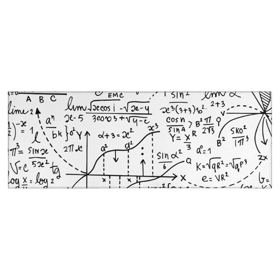 Math Equations Geometry Icons White Pattern Kitchen Rug Mat,Kitchen Runner Rugs Non Skid Washable,Decorative Kitchen Floor Mats for Kitchen,Sink,Laundry,17"X47"